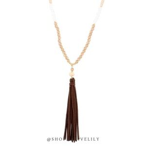NWT Jane Marie Opalized Moonstone & Champagne Beaded Tassel Necklace, Brown